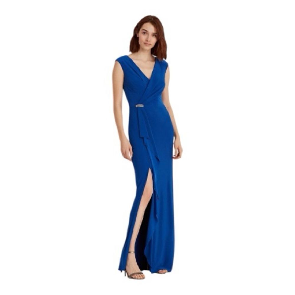 Ralph Lauren Black Label Ruffle‎ Trim Jersey Gown. Size 6.